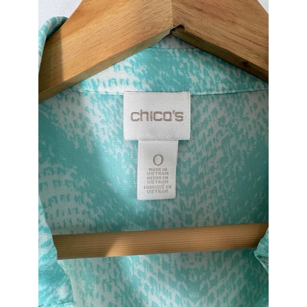 Chico's Women's Bahama Breeze Super Tunic Top Size 0 S Sheer Ombre Teal Chevron - Picture 7 of 12